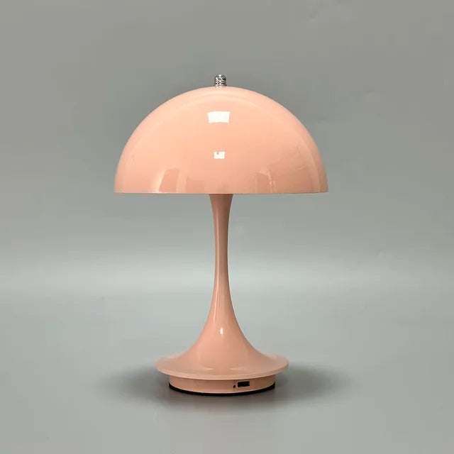 Portable rechargeable LED lamp with dimming and USB charging, sleek metal design, adjustable brightness for versatile lighting