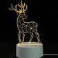 3D LED Lamp featuring a geometric reindeer design illuminated in warm yellow light on a white circular base