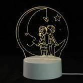 3D LED Lamp featuring a moon and star design with two children sitting on the crescent moon, emitting warm white light