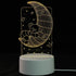 3D LED Lamp with a white base featuring an illuminated design of a teddy bear sleeping on a crescent moon surrounded by stars in soft yellow light