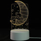 3D LED Lamp with a white base featuring an illuminated design of a teddy bear sleeping on a crescent moon surrounded by stars in soft yellow light