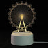 3D LED Lamp featuring a white base and a yellow illuminated optical illusion design of a Ferris wheel, sleek and modern