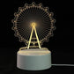 3D LED Lamp featuring a white base and a yellow illuminated optical illusion design of a Ferris wheel, sleek and modern