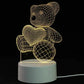 3D LED Lamp featuring a yellow wireframe teddy bear holding a heart, with a white round base and illuminated lines
