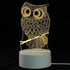 3D LED Lamp featuring a yellow illuminated owl design with intricate feather details on a white round base