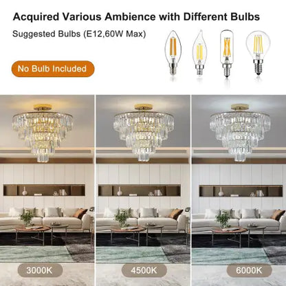 Golden Crystal Chandelier, 5-layer Round Semi-recessed Chandelier Lamp, Large Modern Luxury Chandelier, Suitable For Living Room, Dining Room, Bedroom, Corridor