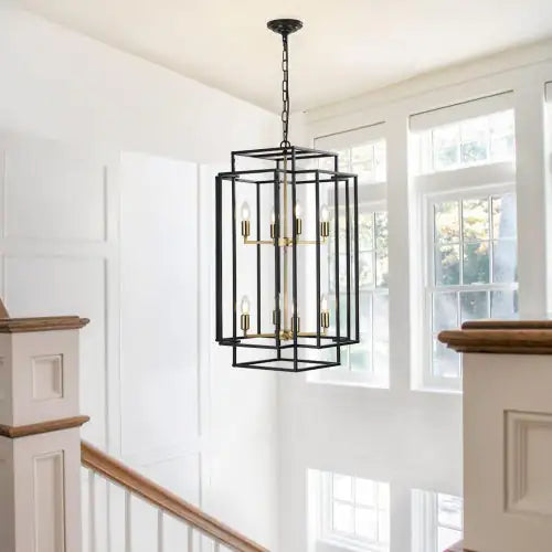 8 Lights Black & Gold Lantern Tiered Chandelier
