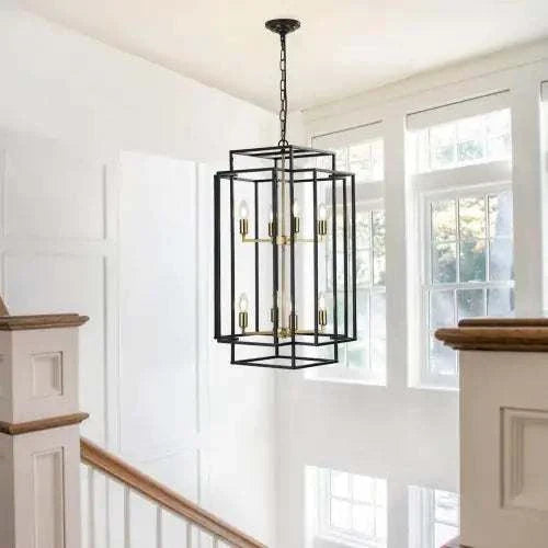 8 Lights Black & Gold Lantern Tiered Chandelierspecification
Origin:
China
Main Color:
gold
Main materials:
iron
Product Style:
farmhouse
Product dimensions
Assembly Length (in.):
18.10
Assembly Width (inches):
1Alphas lightAlphas lightBlack & Gold Lantern