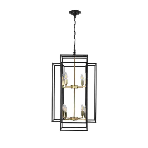 8 Lights Black & Gold Lantern Tiered Chandelier