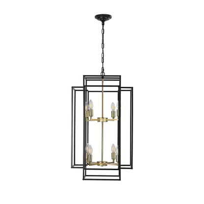 8 Lights Black & Gold Lantern Tiered Chandelier