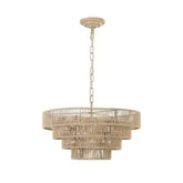 Bohemian woven rattan chandelier with iron frame in natural wood color farmhouse lighting fixture