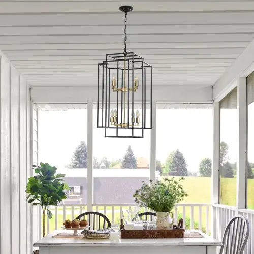8 Lights Black & Gold Lantern Tiered Chandelier