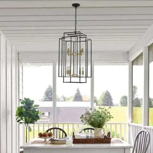 8 Lights Black & Gold Lantern Tiered Chandelierspecification
Origin:
China
Main Color:
gold
Main materials:
iron
Product Style:
farmhouse
Product dimensions
Assembly Length (in.):
18.10
Assembly Width (inches):
1Alphas lightAlphas lightBlack & Gold Lantern