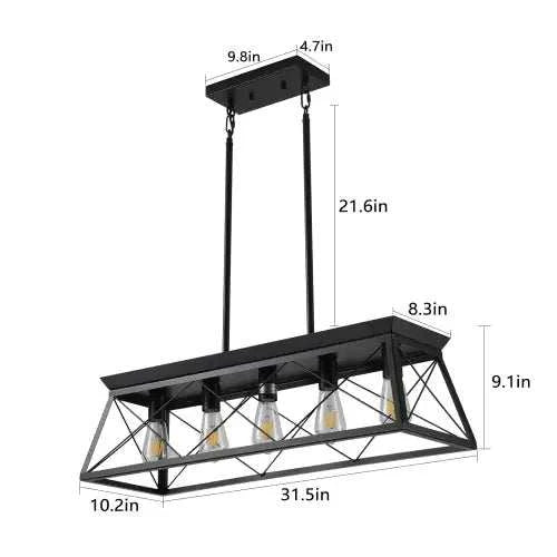 black iron farmhouse chandelier with five lights for dining room ceiling
