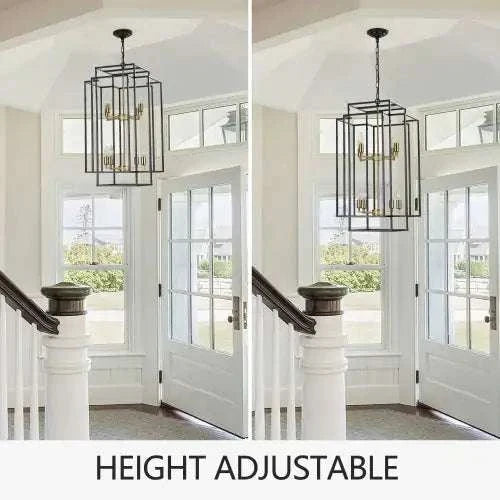 8 Lights Black & Gold Lantern Tiered Chandelierspecification
Origin:
China
Main Color:
gold
Main materials:
iron
Product Style:
farmhouse
Product dimensions
Assembly Length (in.):
18.10
Assembly Width (inches):
1Alphas lightAlphas lightBlack & Gold Lantern