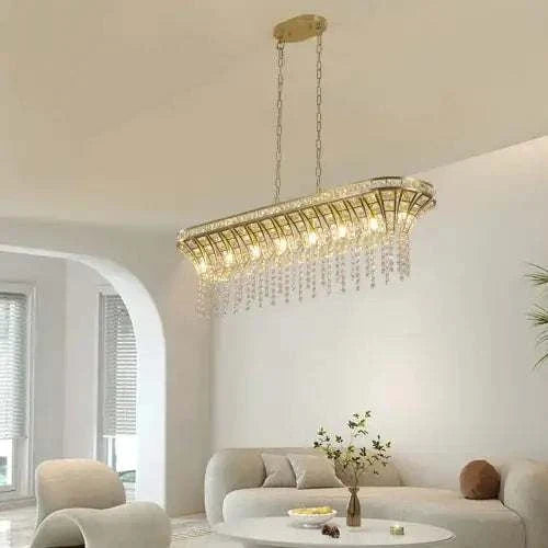 modern champagne gold kitchen island lamp with oval crystal chandelier and adjustable height