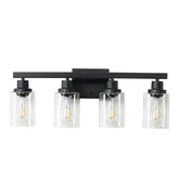 Black rustic and farmhouse wall-mounted lamp with four glass-covered iron lights