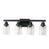 Black rustic and farmhouse wall-mounted lamp with four glass-covered iron lights