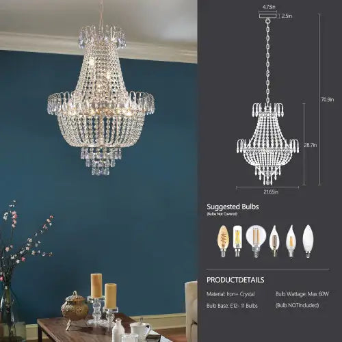 Golden Crystal Chandelier, Large Modern Luxury Chandelier, Suitable For Living Room, Dining Room, Bedroom, Hallway