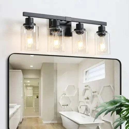 Black rustic farmhouse wall-mounted lamp with four glass iron lights
