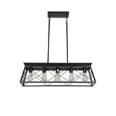Black iron farmhouse chandelier with five pendant lamps for dining room ceiling lighting