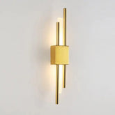 Modern LED wall lamp with sleek iron and acrylic design illuminating a contemporary interior