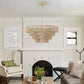 Bohemian woven chandelier with natural wood rattan and iron farmhouse design