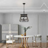 Vintage farmhouse chandelier with 4 lights in walnut and black iron finish