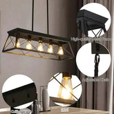 Black iron farmhouse chandelier with five pendant lamps for dining room ceiling