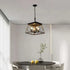Vintage farmhouse chandelier with 4 lights, walnut and black iron pendant ceiling lamp