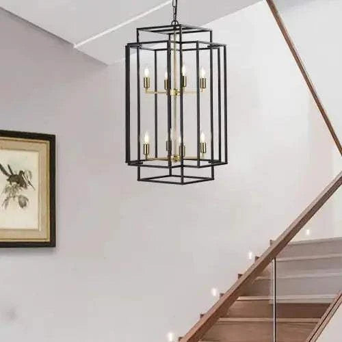 8 Lights Black & Gold Lantern Tiered Chandelierspecification
Origin:
China
Main Color:
gold
Main materials:
iron
Product Style:
farmhouse
Product dimensions
Assembly Length (in.):
18.10
Assembly Width (inches):
1Alphas lightAlphas lightBlack & Gold Lantern
