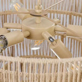 Bohemian woven rattan chandelier with iron frame in natural wood farmhouse style