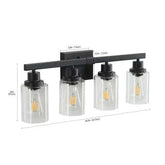 Black rustic farmhouse bathroom wall-mounted lamp with iron and glass design and four E26 bulb sockets