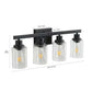 Black rustic farmhouse bathroom wall-mounted lamp with iron and glass design and four E26 bulb sockets