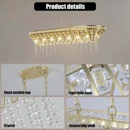 Modern champagne gold kitchen island lamp with oval crystal chandelier design