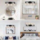 Black rustic and farmhouse style 4-light iron and glass wall-mounted bathroom lamp