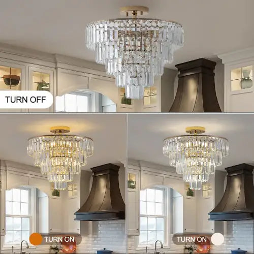 Golden Crystal Chandelier, 5-layer Round Semi-recessed Chandelier Lamp, Large Modern Luxury Chandelier, Suitable For Living Room, Dining Room, Bedroom, Corridor