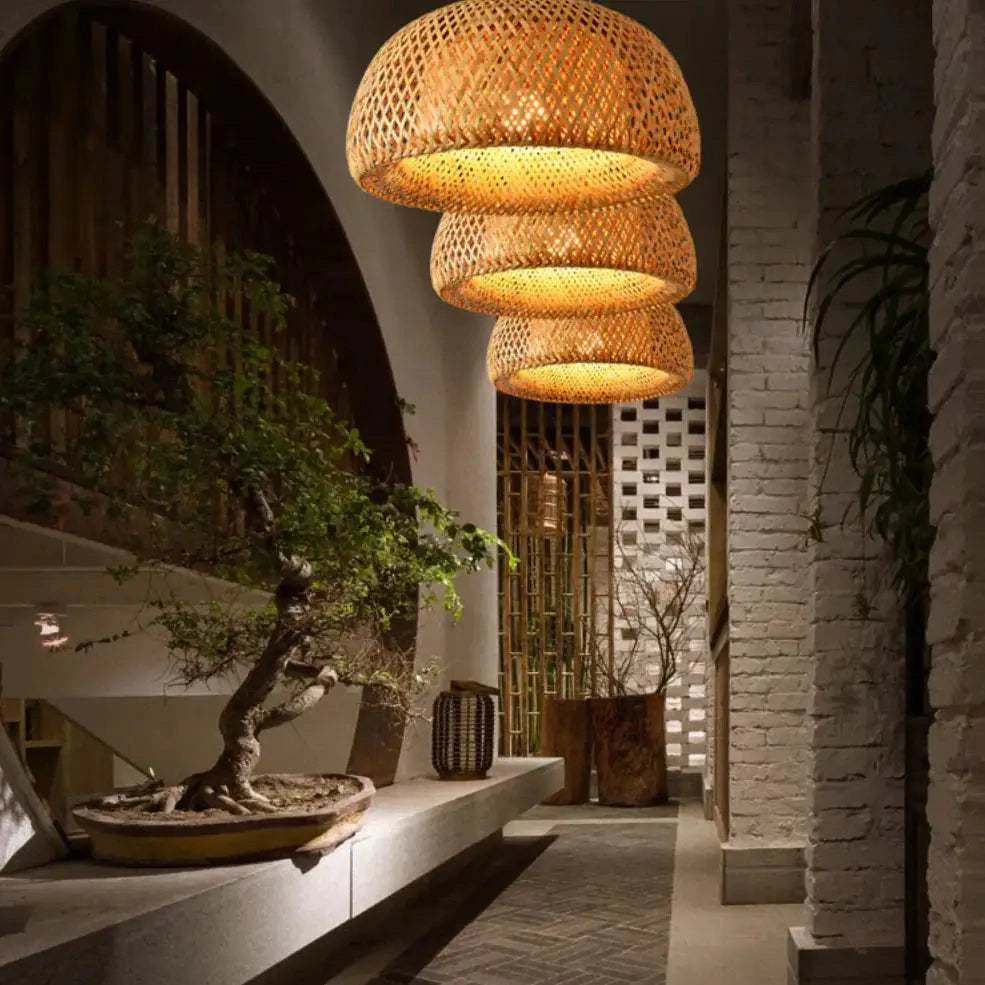 Kuma Bamboo Lamp with warm glow and eco-friendly bamboo design illuminating cozy interior spaces