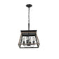 Farmhouse chandelier with 4 vintage lights in walnut and black iron, vintage pendant lamp for indoor living room and dining areas