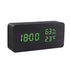Alarm LED Watch, black rectangular wooden clock with bright green LED time, humidity and temperature display