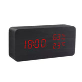 Alarm LED Watch, black rectangular digital clock with bright red LED time, humidity and temperature display