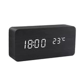 Alarm LED Watch, black rectangular digital clock with white LED time and 23°C temperature display