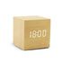 Alarm LED Watch in a light wood cube design with a bright white digital time display and smooth natural finish