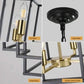 Black & Gold Lantern tiered chandelier with matte black iron frame, gold lamp holders, adjustable height, and E12 base bulbs