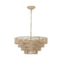 Bohemian Woven Chandelier with natural wood-colored woven rattan in a tiered circular design suspended by an adjustable chain