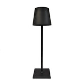 Cordless lamp in matte black metal with a minimalist design, featuring a square base and tapered shade for versatile lighting.