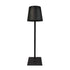 Cordless lamp in matte black metal with a minimalist design, featuring a square base and tapered shade for versatile lighting.