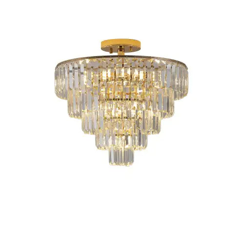 Golden Crystal Chandelier, 5-layer Round Semi-recessed Chandelier Lamp, Large Modern Luxury Chandelier, Suitable For Living Room, Dining Room, Bedroom, Corridor