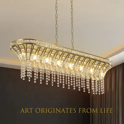 Modern Champagne Gold Kitchen Island Lamp - Oval Crystal Ceiling Chandelier