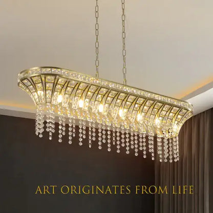 Modern Champagne Gold Kitchen Island Lamp - Oval Crystal Ceiling Chandelier